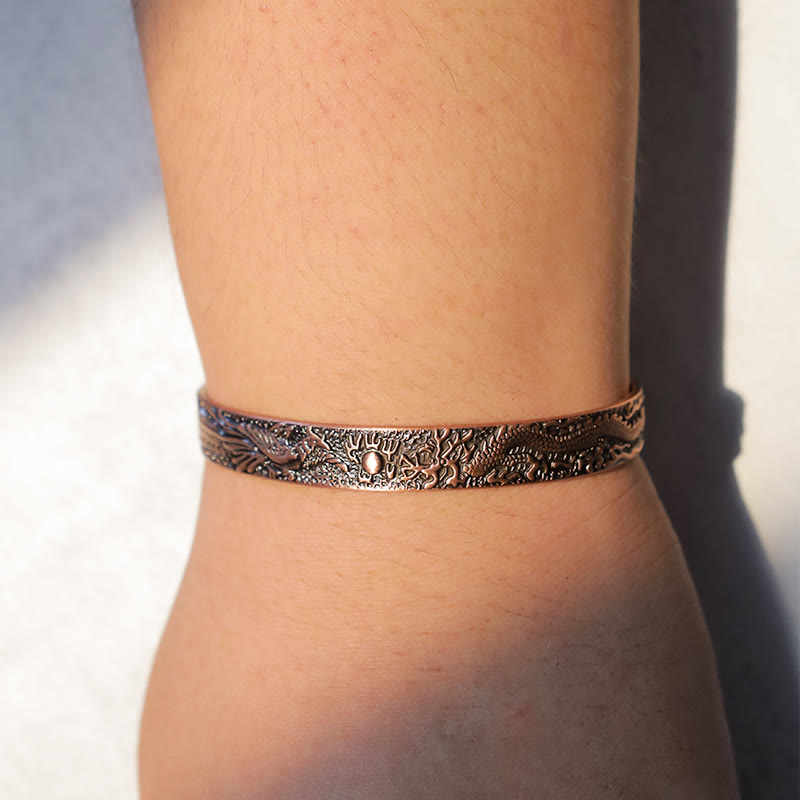 Unisex-Armband aus Kupfer mit Drachen- und Phönix-Motiv zum Schutz