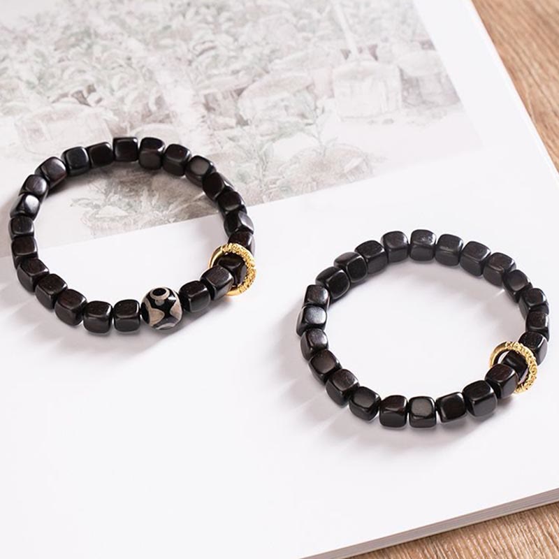 Unisex Balance-Armband aus Ebenholz und Dzi-Perlen, 7 mm