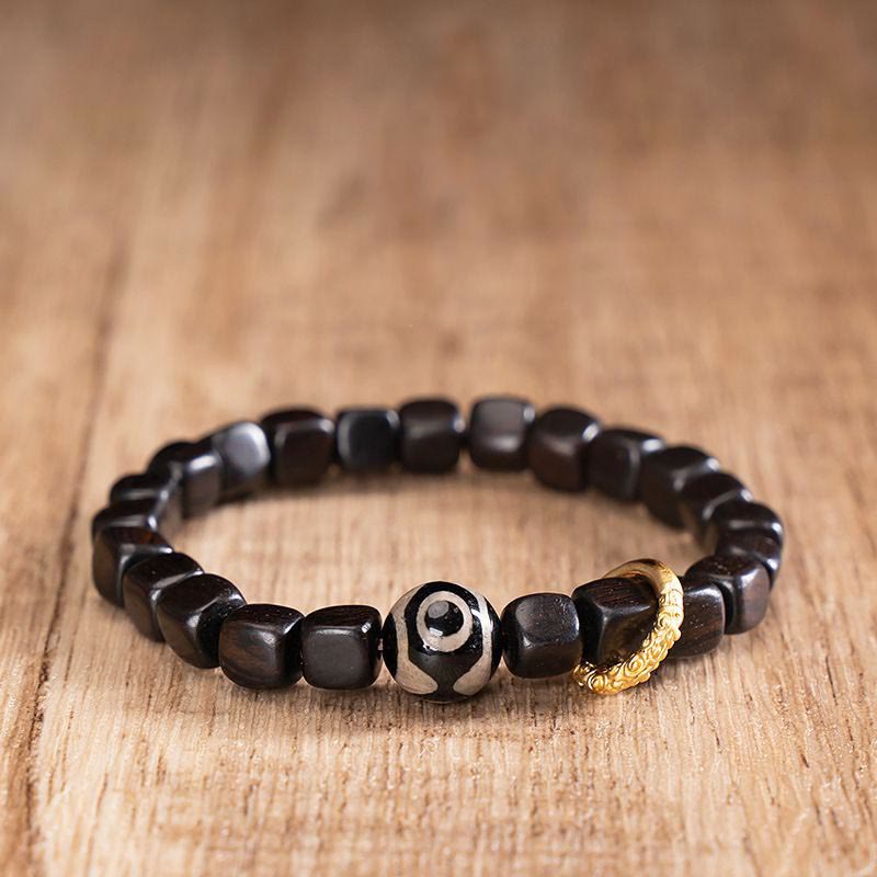 Unisex Balance-Armband aus Ebenholz und Dzi-Perlen, 7 mm