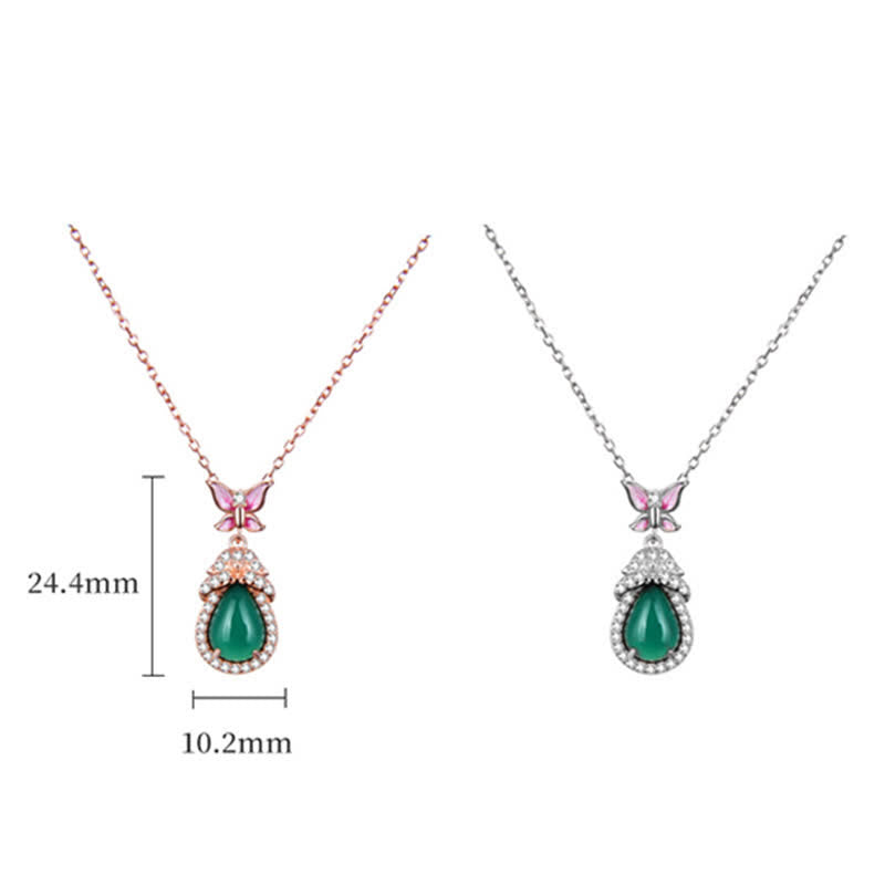 Unisex Grüne Chalcedon Schmetterling Courage Halskette in Silber oder Roségold