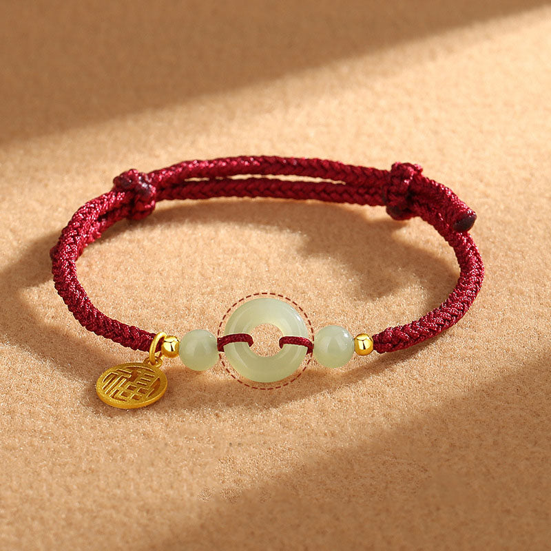 Unisex Hetian Jade Peace Buckle Fu Charm Armband