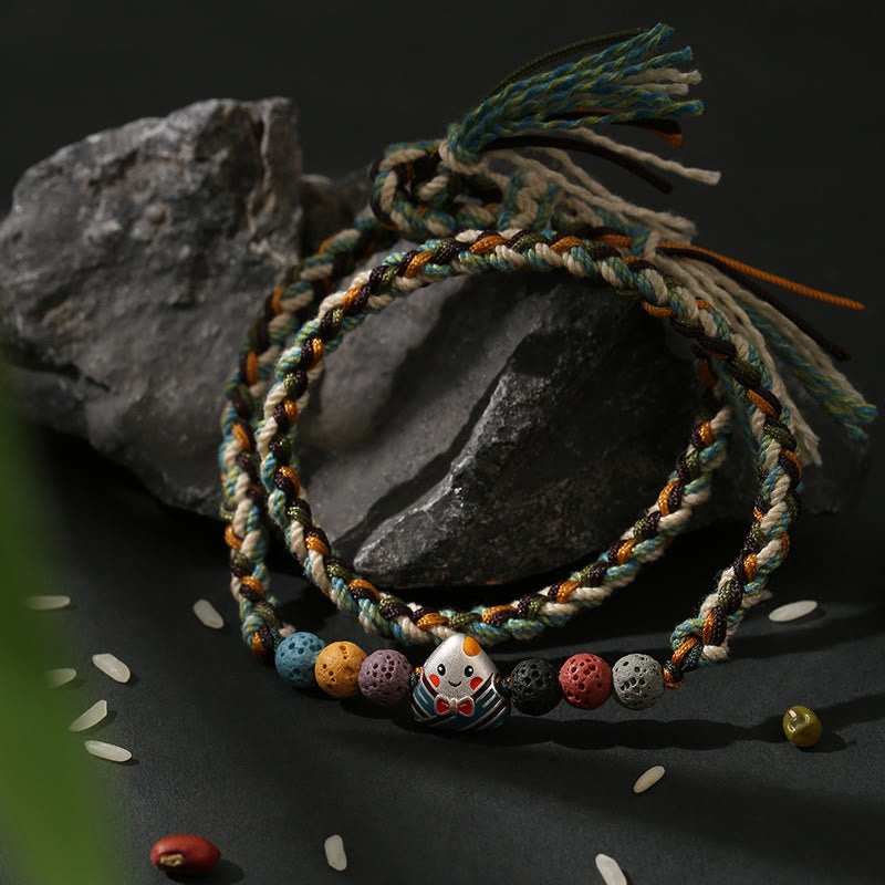 Unisex Lava Rock Fu Charakter Glück geflochtenes Armband
