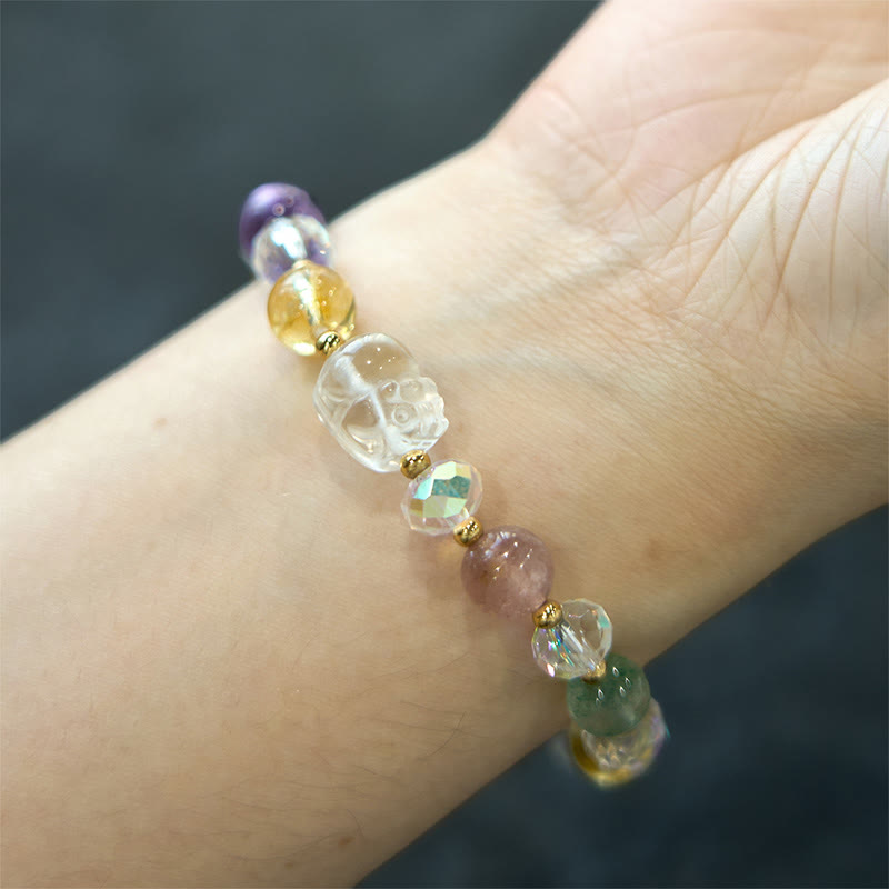 Unisex PiXiu Glücksarmband mit weißem Kristall, Citrin & Amethyst