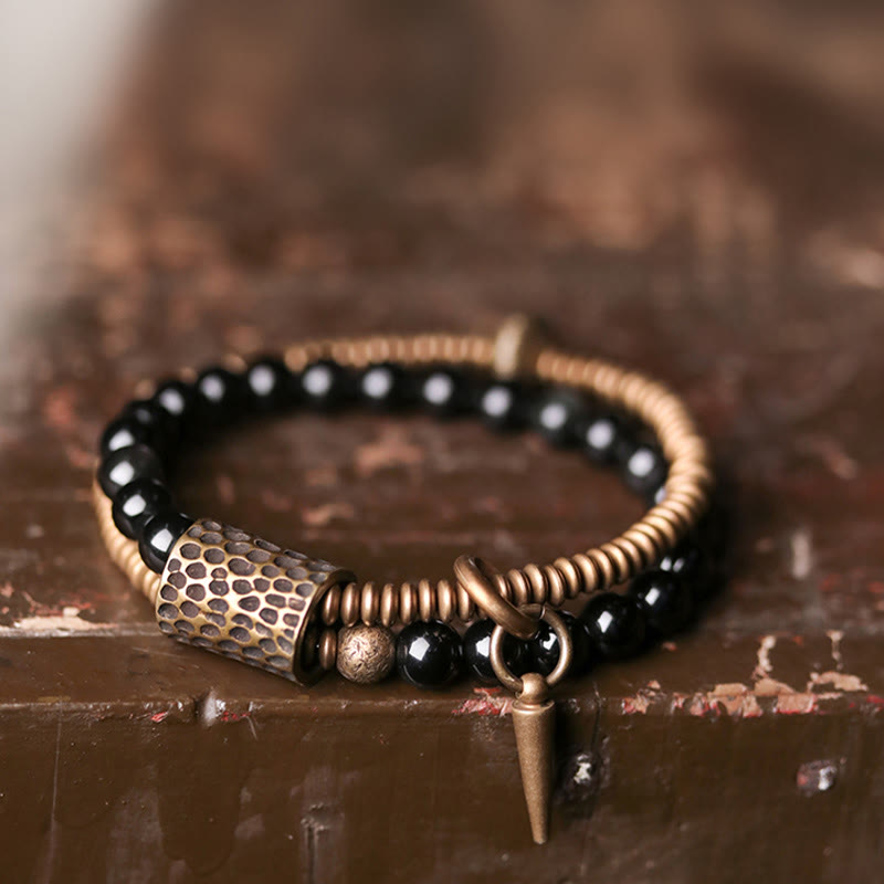 Unisex Regenbogen Obsidian Kupfer Inner Peace Armband 6mm