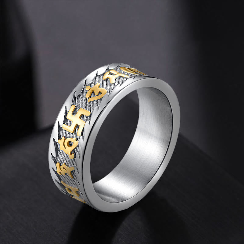 Unisex Titanstahl Om Mani Padme Hum Ring - Sechs wahre Worte Symbolik