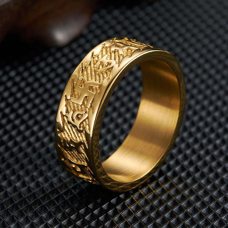 Unisex Titanstahl Om Mani Padme Hum Ring - Sechs wahre Worte Symbolik