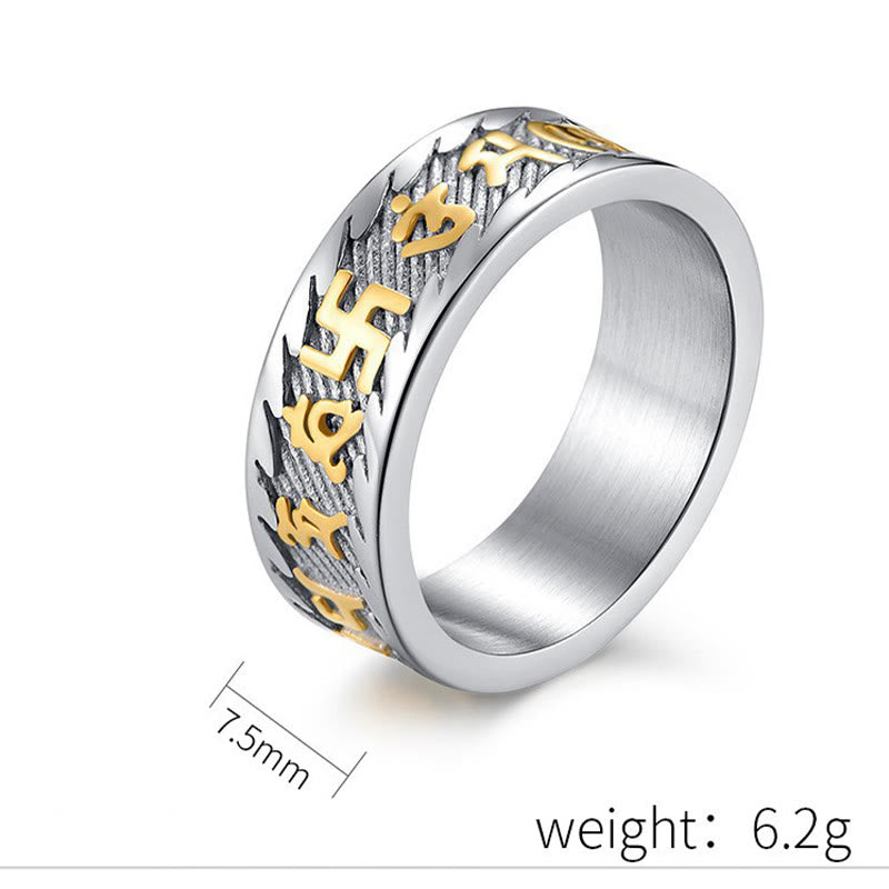 Unisex Titanstahl Om Mani Padme Hum Ring - Sechs wahre Worte Symbolik