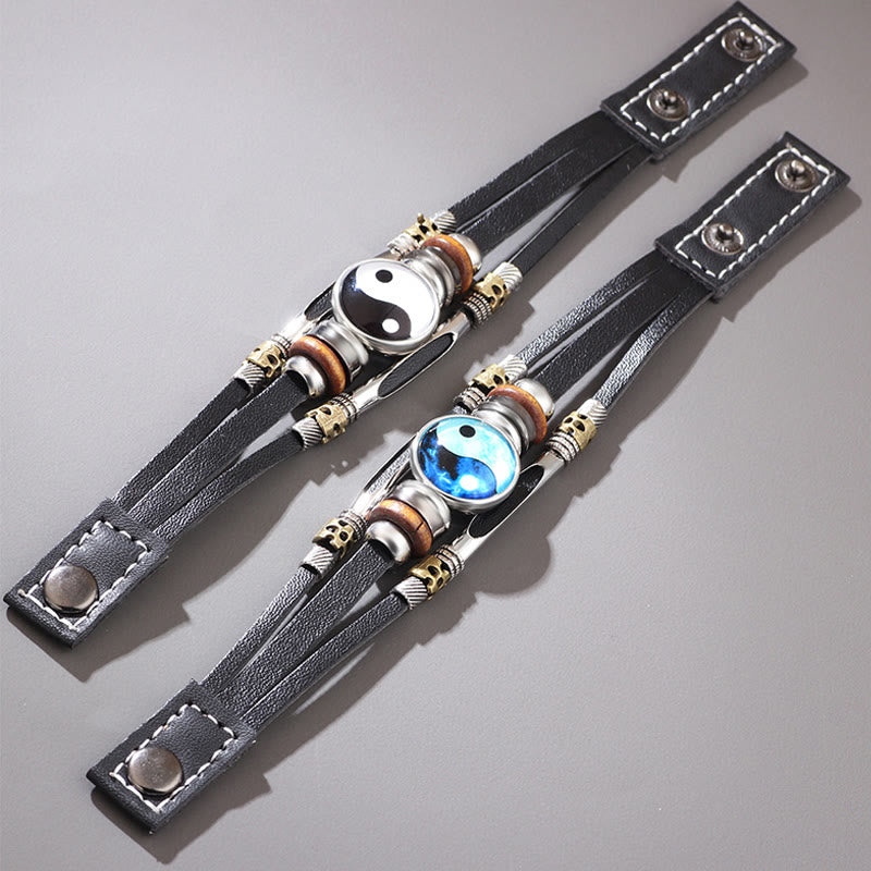 Unisex-Yin-Yang-Balancearmband aus Leder, 21,5 cm