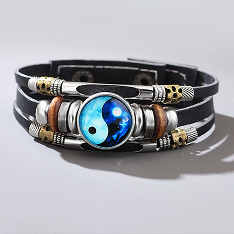 Unisex-Yin-Yang-Balancearmband aus Leder, 21,5 cm