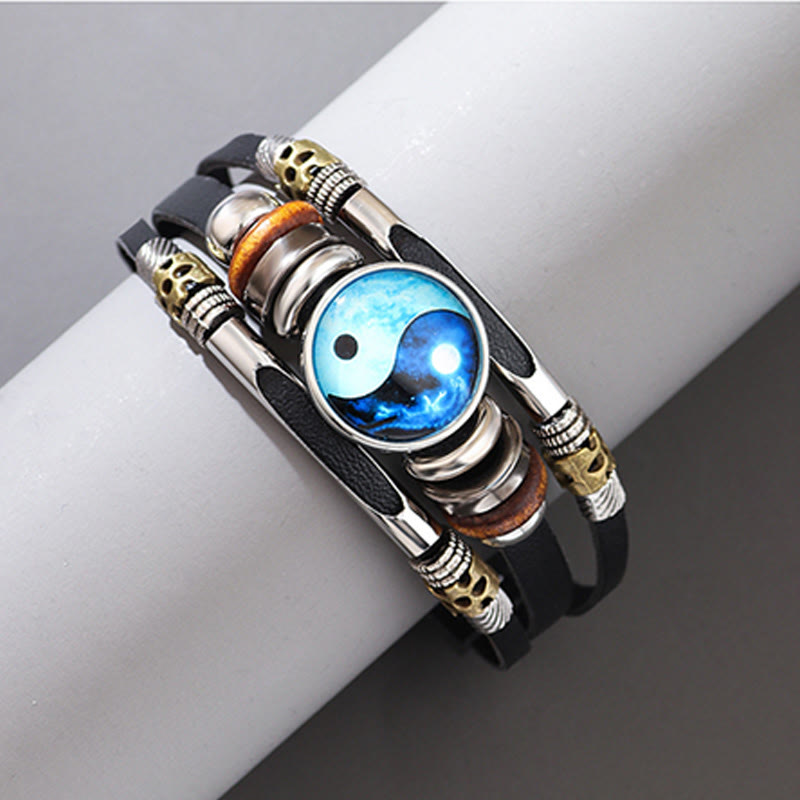 Unisex-Yin-Yang-Balancearmband aus Leder, 21,5 cm