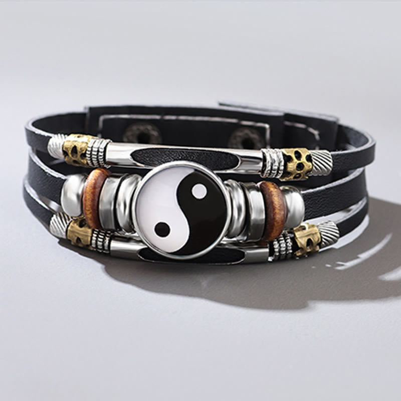 Unisex-Yin-Yang-Balancearmband aus Leder, 21,5 cm