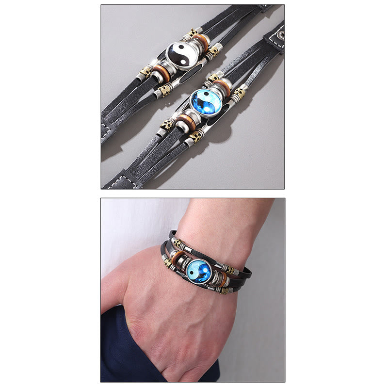 Unisex-Yin-Yang-Balancearmband aus Leder, 21,5 cm