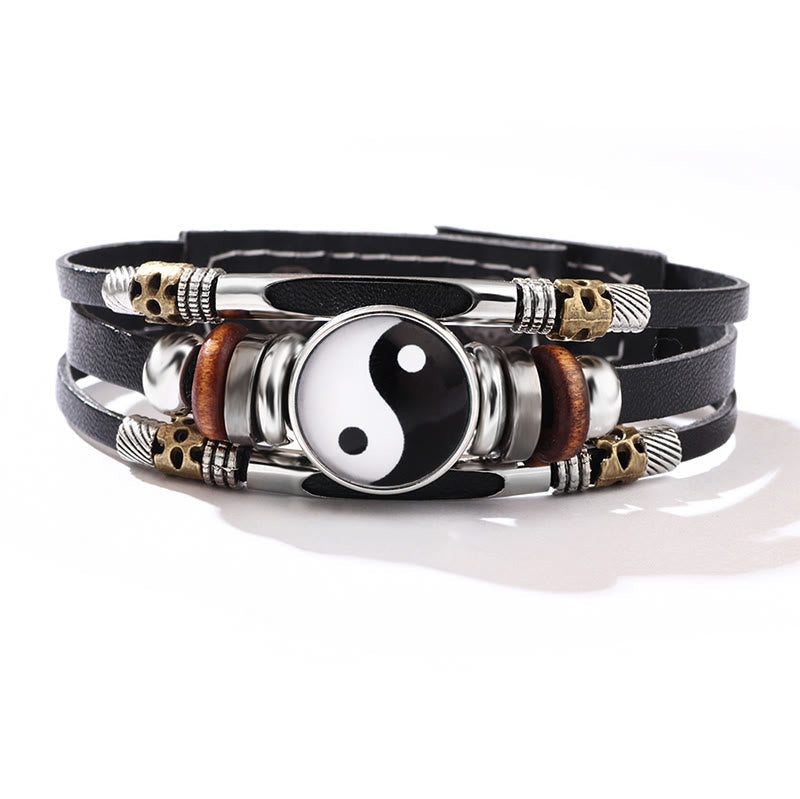 Unisex-Yin-Yang-Balancearmband aus Leder, 21,5 cm