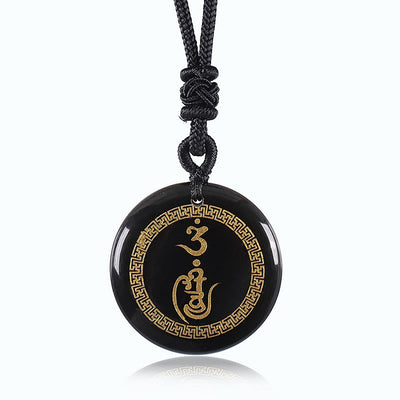 Vajra Swastika Muster Schwarze Obsidian Schutz Halskette