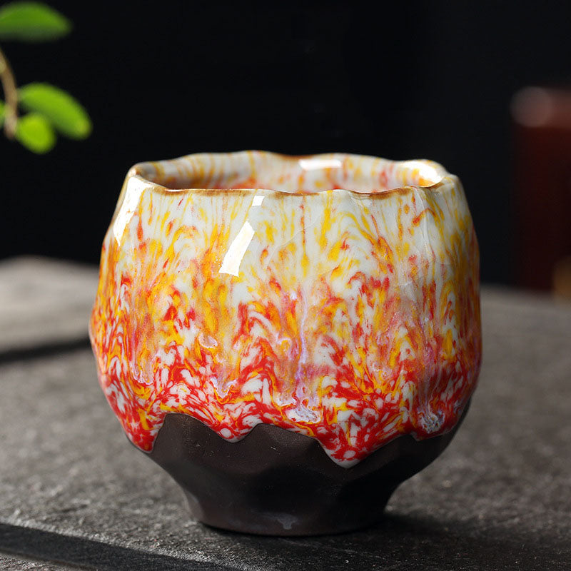 Lebendige Zen-Teetasse aus Keramik, 130 ml | Orangerot oder Grüngelb