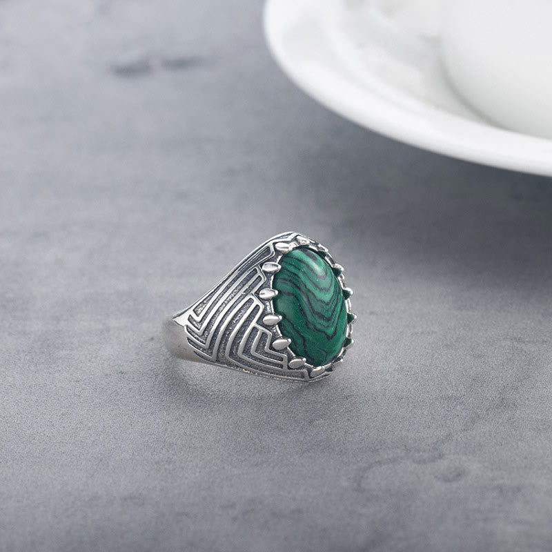 Vintage 18mm Sterling Silber Malachit Ring für Ruhe