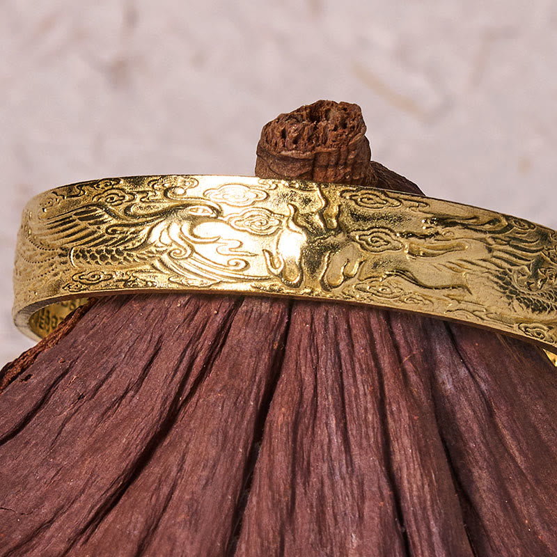 Vintage Kupfer Drachen Armband mit Phönix spielender Perle & Herz Sutra