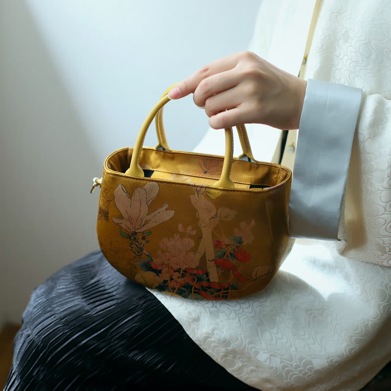 Vintage Flower Peony Metallkette Reißverschluss Umhängetasche