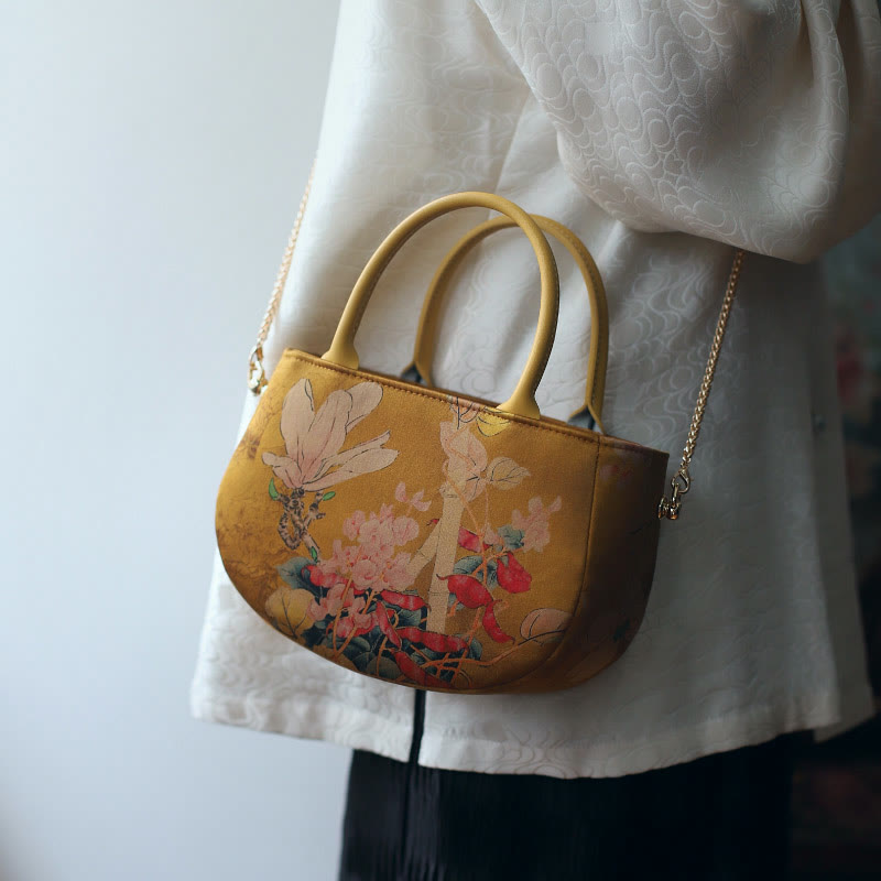 Vintage Flower Peony Metallkette Reißverschluss Umhängetasche