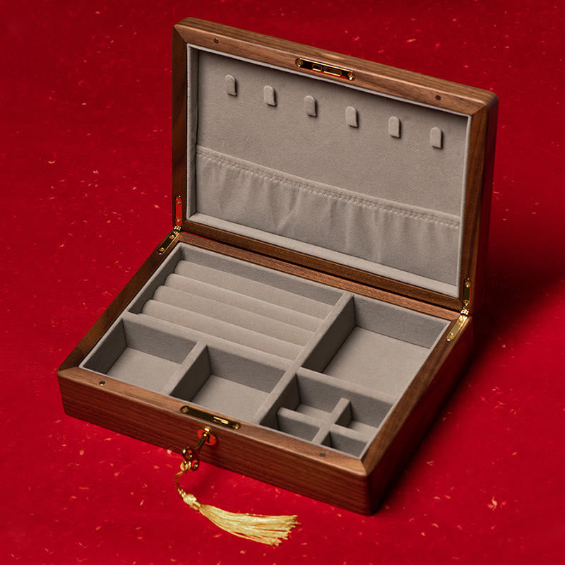 Vintage Handgemachte Aufbewahrungsbox für Schmuck aus schwarzem Walnussholz