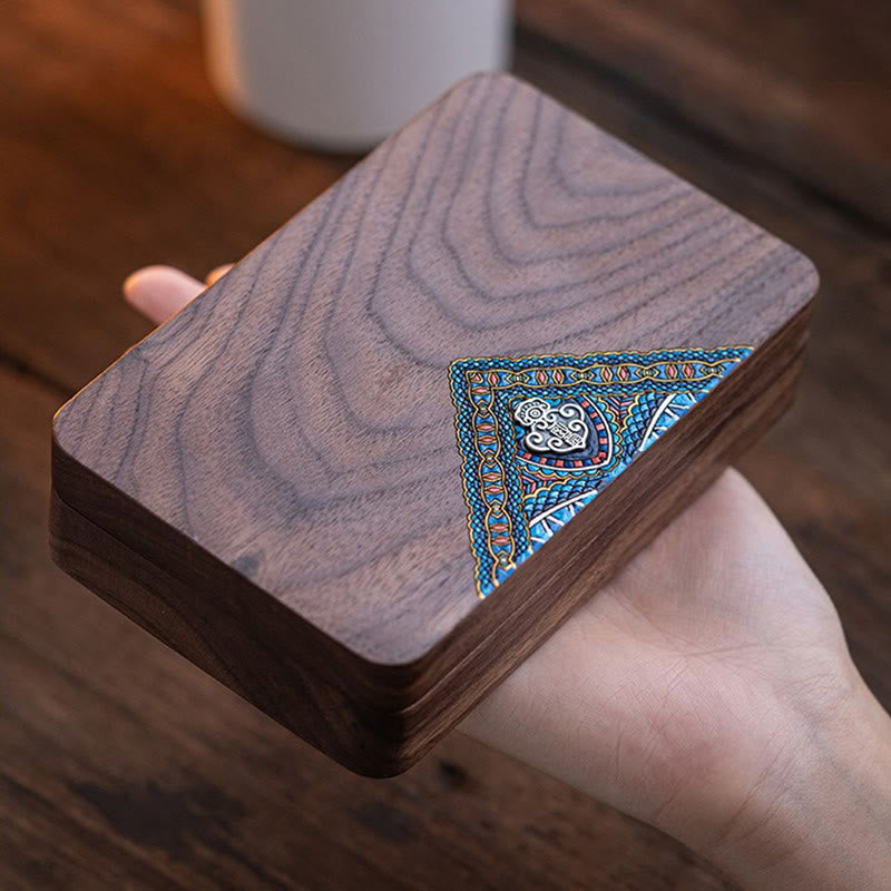 Vintage Handgemachte Aufbewahrungsbox für Schmuck aus schwarzem Walnussholz