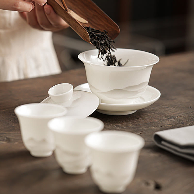 Vintage Tuschmalerei Porzellan Gaiwan Teetassen Set für Meditation