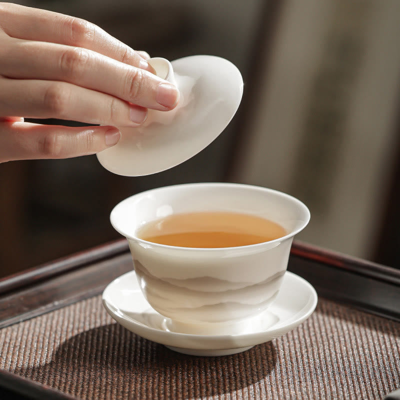 Vintage Tuschmalerei Porzellan Gaiwan Teetassen Set für Meditation