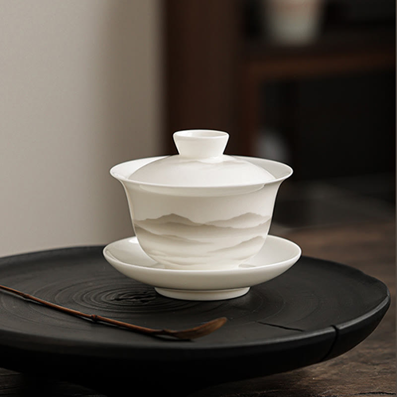 Vintage Tuschmalerei Porzellan Gaiwan Teetassen Set für Meditation