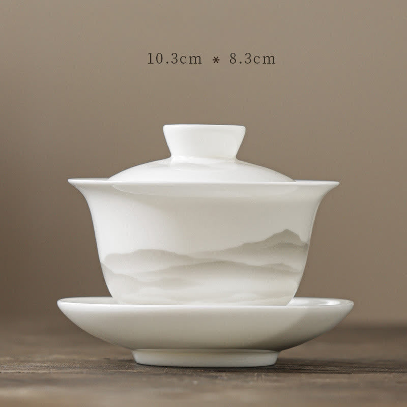 Vintage Tuschmalerei Porzellan Gaiwan Teetassen Set für Meditation