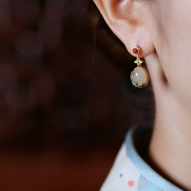 Vintage Jade Roter Achat Fülle Kupfer Tropfen Ohrringe