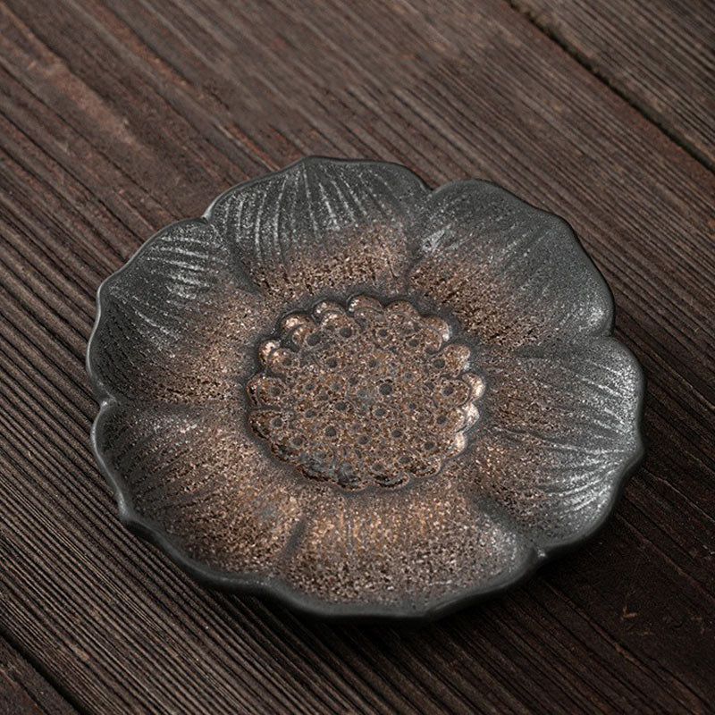 Vintage Lotusblume Keramik Teematte 9,8cm Braun | Zen Dekor