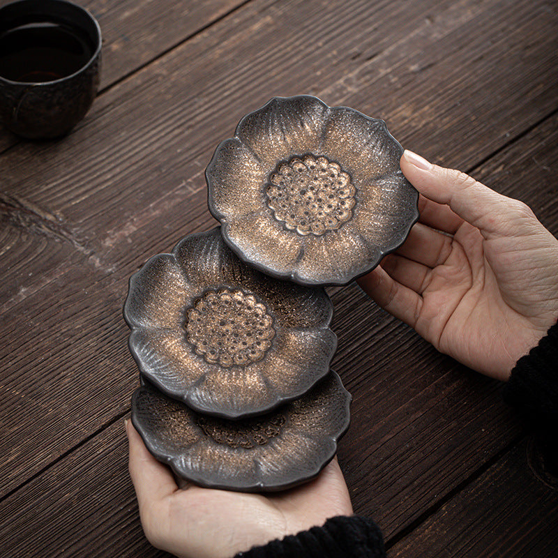 Vintage Lotusblume Keramik Teematte 9,8cm Braun | Zen Dekor