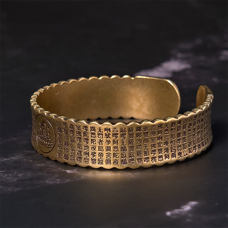 Vintage Lotusblume Herz Sutra Kupfer Manschettenarmband