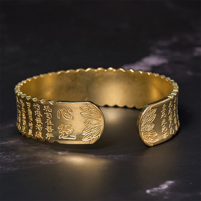 Vintage Lotusblume Herz Sutra Kupfer Manschettenarmband