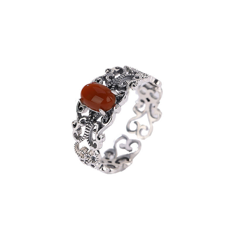 Vintage Roter Achat Selbstakzeptanz Ring 925 Sterling Silber