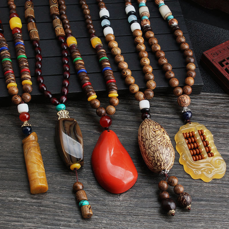 Wenge-Holz & Achat Balance Halskette für Frieden & Schutz
