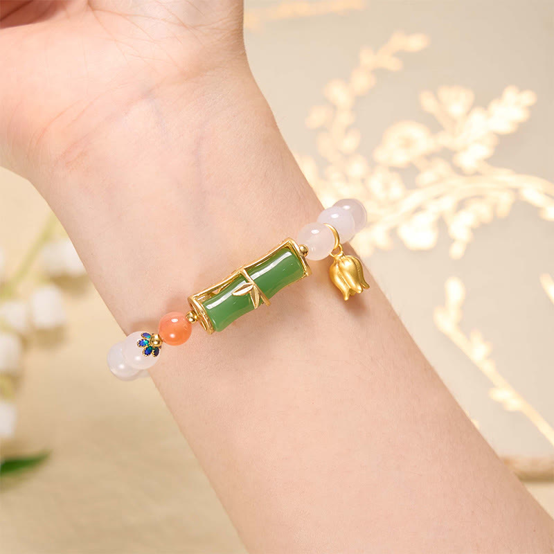 Weißer Achat Jadeit Bambus Positivität Armband 14-16cm