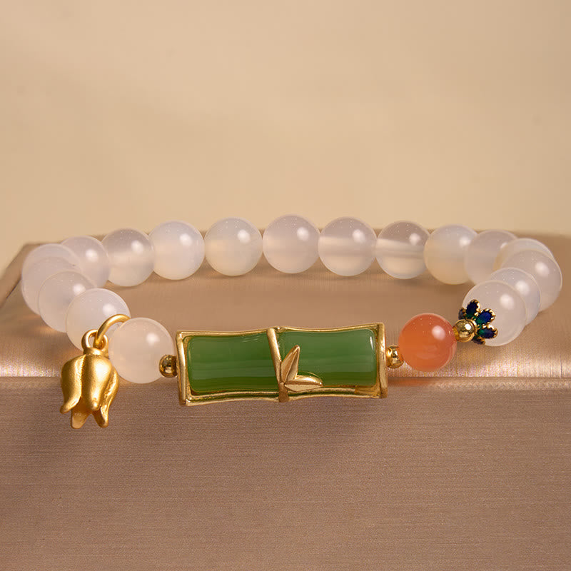Weißer Achat Jadeit Bambus Positivität Armband 14-16cm