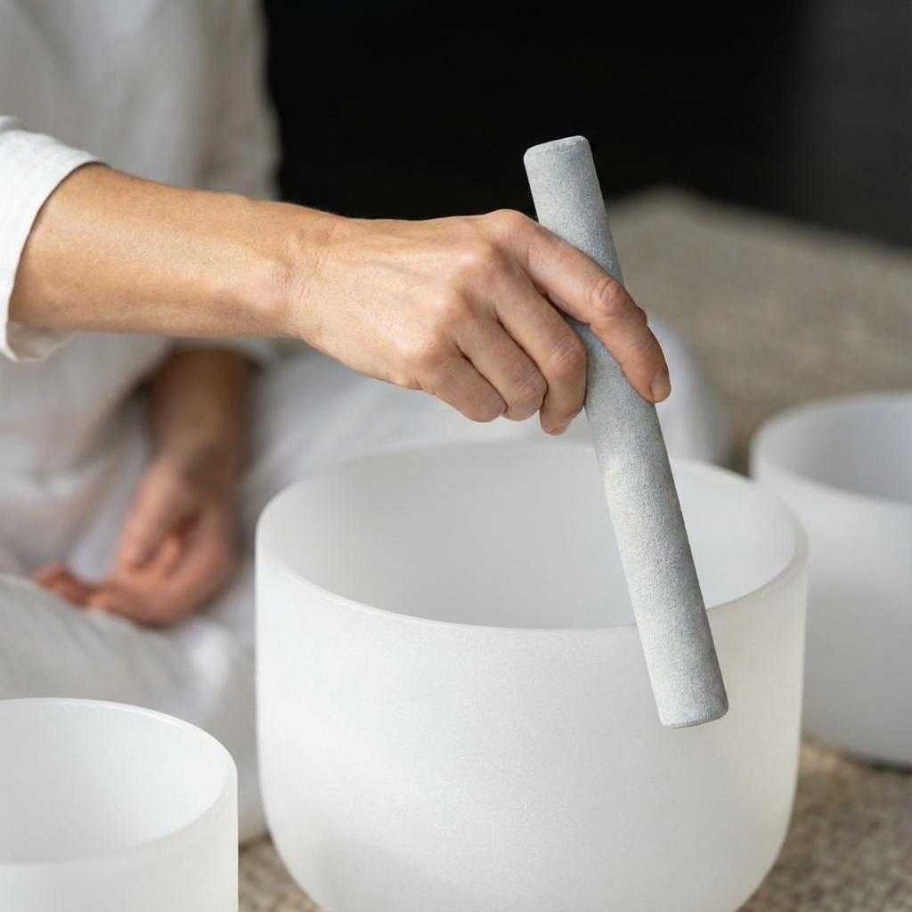 Klangschalen-Set aus weißem, mattiertem Kristallglas – 7-tlg. – 6-16 Zoll