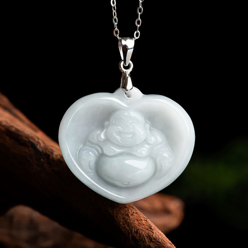 Buddha-Halskette aus weißer Jade für Glück | Anhänger aus Sterlingsilber