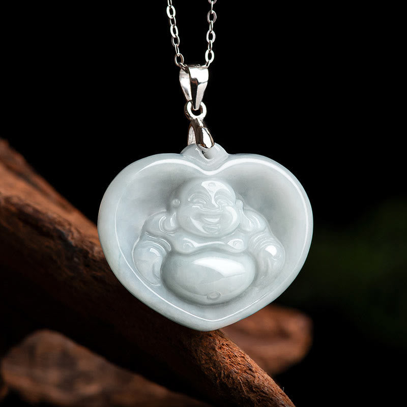 Buddha-Halskette aus weißer Jade für Glück | Anhänger aus Sterlingsilber