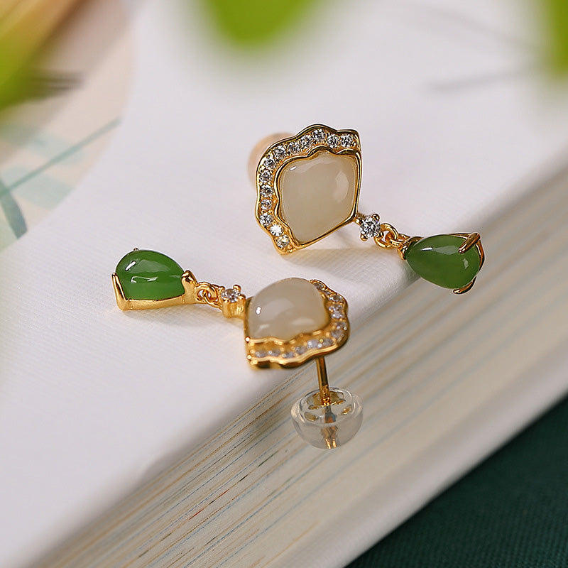 Weiße Jade Cyan Jade Glückstropfen Ohrringe 20mm Länge