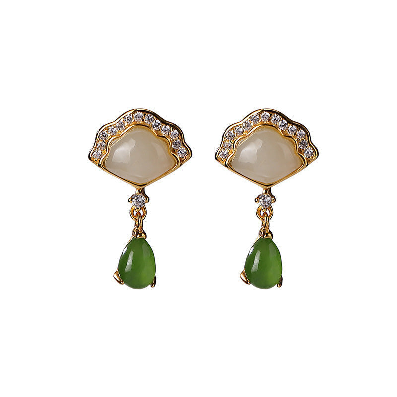 Weiße Jade Cyan Jade Glückstropfen Ohrringe 20mm Länge