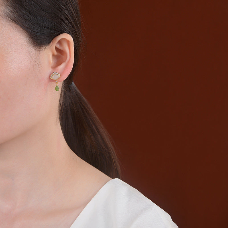 Weiße Jade Cyan Jade Glückstropfen Ohrringe 20mm Länge