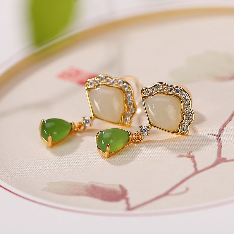 Weiße Jade Cyan Jade Glückstropfen Ohrringe 20mm Länge