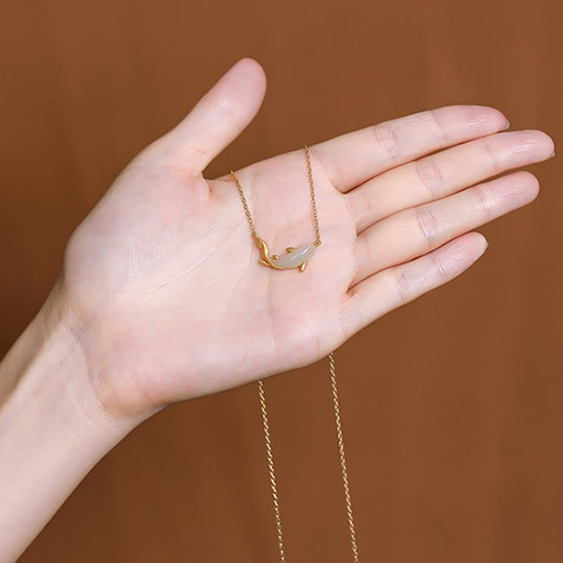 Weiße Jade Delfin Glückskette | 925 Sterling Silber