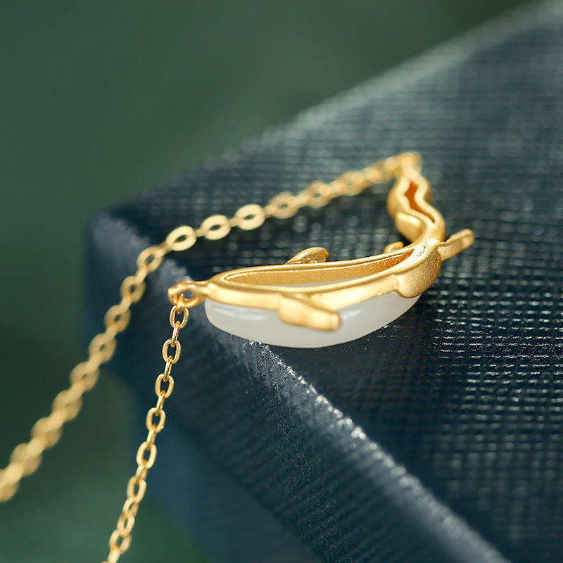 Weiße Jade Delfin Glückskette | 925 Sterling Silber