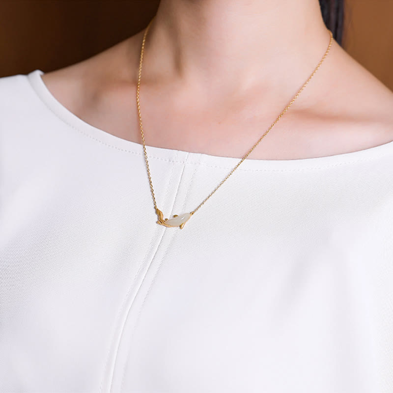 Weiße Jade Delfin Glückskette | 925 Sterling Silber