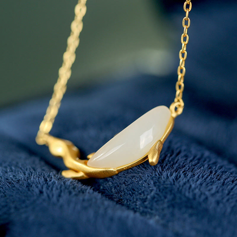 Weiße Jade Delfin Glückskette | 925 Sterling Silber