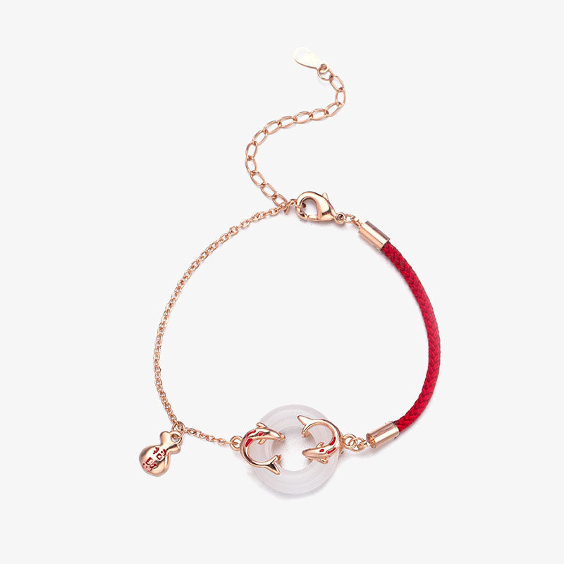 Glücksarmband mit doppelter Koi-Fisch-Friedensschnalle aus weißer Jade